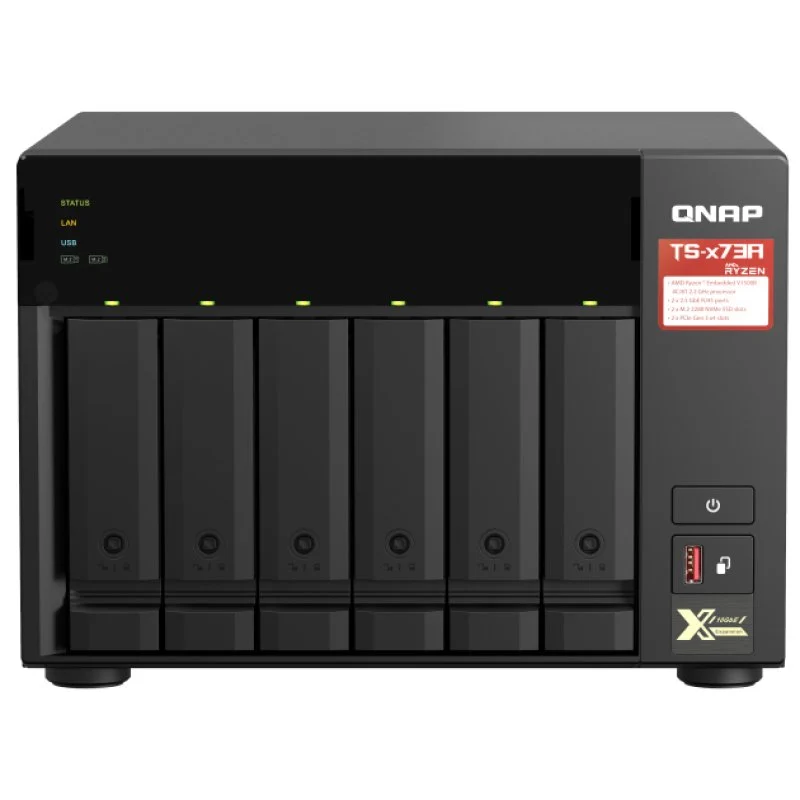 QNAP TS-673A NAS Tower Ryzen Embedded V1500B 8 GB DDR4 0 TB QNAP Turbo System Schwarz