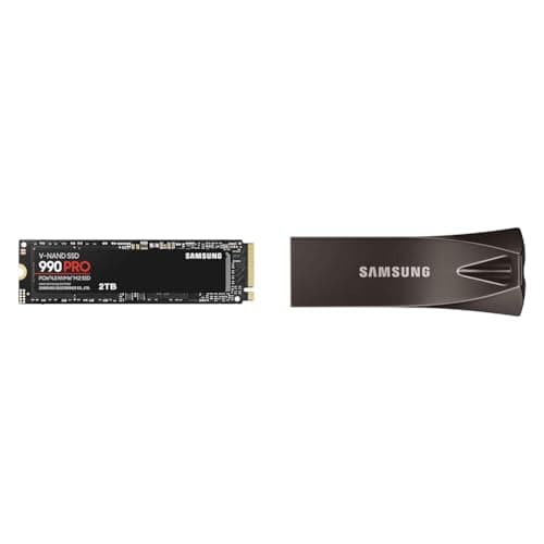 Samsung 990 PRO NVMe M.2 SSD & BAR Plus USB-Stick Typ-A, 128 GB, 400 MB/s Lesen, 60 MB/s Schreiben, widerstandsfähiger USB 3.1 Flash Drive mit Schlüsselring, Titan Gray, MUF-128BE4/APC Bild 2