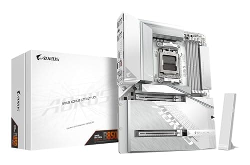 GIGABYTE B850 AORUS Stealth Ice Mainboard – Unterstützt AMD Ryzen 9000 Serie CPUs, digitales 14+2+2 Phasen VRM, bis zu 8200 MHz DDR5 (OC), 2 x PCIe 5.0 + 2 x PCIe 4.0 M.2, Wi-Fi 7, 5 GbE LAN