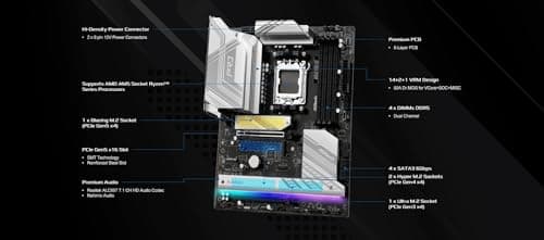 ASRock AMD AM5 B850 Pro RS - Mainboard, AMD Ryzen 9000/8000/7000 Series, 4X DDR5-Slots bis 8000MHz, 24-Pin Stromanschluss, ATX, 21x USB-Ports, PCIe 5.0 Bild 6
