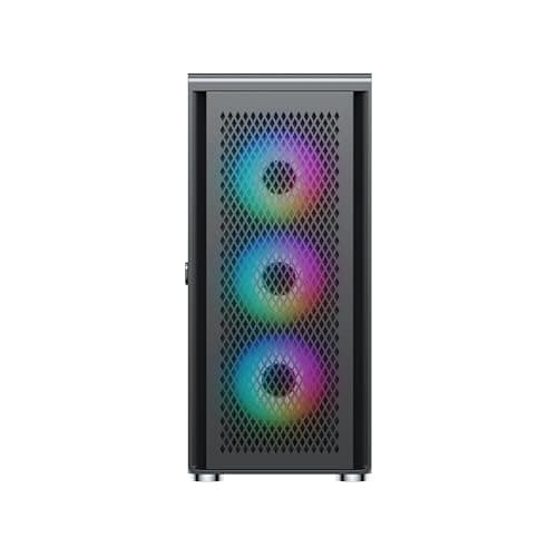 Air 100 Midi Tower PC-Gehäuse, Große Metall Mesh-Front, gehärtetes Glas-Seitenfenster, 4X 120mm A-RGB Hydro-Lager Lüfter, GPU bis 383mm, Abnehmbarer Mesh Deckel, ATX Netzteil, Schwarz Bild 4