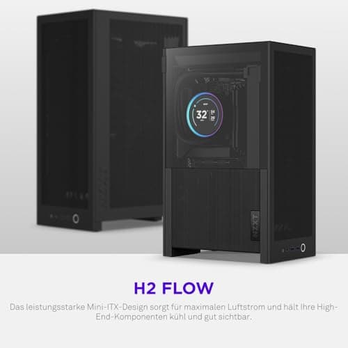 NZXT H2 Flow – Mini-ITX 20,7L High-Airflow PC-Gehäuse – Inkl. 2 x 120-mm-Lüfter Oben & PCIe 5.0-Riser Cable– 331-mm-Grafikkarte – 280-mm-Radiator – Schwarz Bild 4