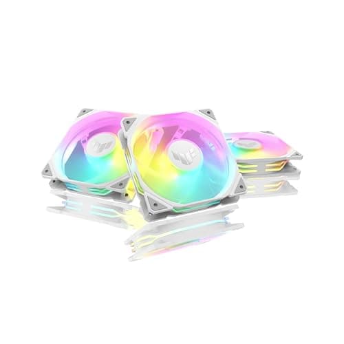 ASUS TUF Gaming TR120 ARGB Reverse Blade White 3IN1 Gehäuselüfter 3er Pack (120mm PWM PC Lüfter, 2000 RPM, 2.75 mm H2O, 76,3 CFM Luftstrom, 16 einzeln adressierbare RGB-LEDs, weiß)