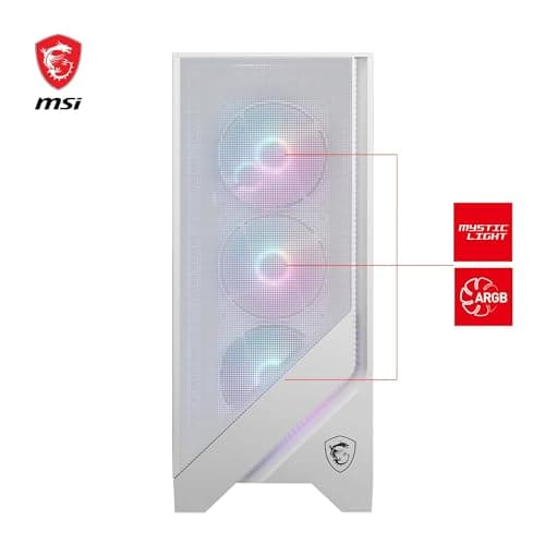 MSI MAG Forge 320R Airflow White Mid-Tower PC-Gehäuse - ATX-Kapazität, RTX 40 GPU-Unterstützung, ARGB-Lüfter, magnetische Staubfilter, gehärtetes Glas, 1-6 ARGB-Hub, USB 3.2 Generation 1 Typ-A Bild 4
