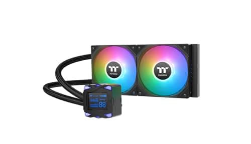 Thermaltake LA240-S ARGB Sync AIO Wasserkühlung 240mm – 2,4" Segment-LCD Display Wasserblock für CPU Temperatur und Auslastung, 2×120mm PWM ARGB Lüfter bis 2500 RPM, Intel/AMD (LGA1700/AM5), Schwarz