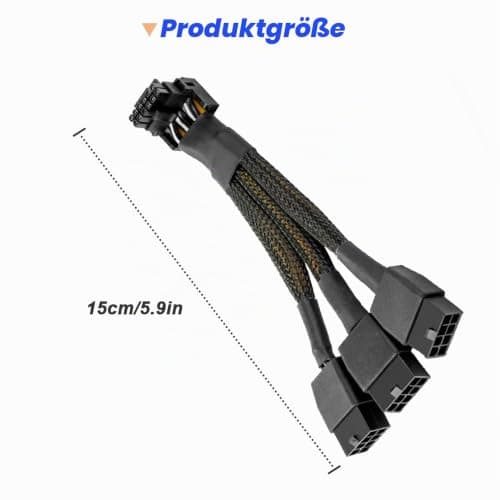 16 AWG PCIE 5.0 12VHPWR 600W 3x8 Pin auf 16Pin (12+4Pin) 90 Grad rechtwinkliges Adapterkabel für Grafikkarte RTX 4090 4080 3090TI 4070Ti (Typ B) Bild 4