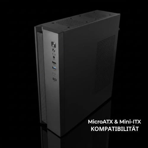 Tacens Anima ACSLIM500, MicroATX PC-Gehäuse, Slim Dual Horizontal oder Vertikal Design, TFX 500W Netzteil, Front mit Airflow-Gitter, Ultrakompakter Mini-Tower mit USB-C und USB 3.0, Schwarz Bild 8