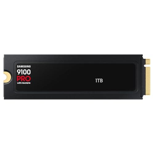 Samsung 9100 PRO Heatsink NVMe M.2 SSD, 1 TB, PCIe 5.0, 14.700 MB/s Lesen, 13.300 MB/s Schreiben, Interne SSD für PC- sowie Konsolen-Gaming und Videobearbeitung, Schwarz, MZ-VAP1T0CW