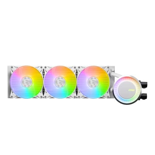 MSI MAG CORELIQUID E360 white AIO CPU Wasserkühlung - Vergrößerte Kupferkühlplatte, ARGB Blockhead, Zweikammer-Wasserblock, Split-Flow Radiator, Mystic Light - AMD & Intel Kompatibel