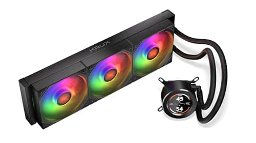 KRUX HydroGlance 360 ARGB LCD, AIO-Wasserkühlung für Prozessoren, personalisierbares LCD-Display, 360 mm, 3x120 mm ARGB-Lüfter, Kupfer-Wasserblock, kompatibel mit AM4, AM5, LGA1851, LGA1700, LGA1200 Bild 4