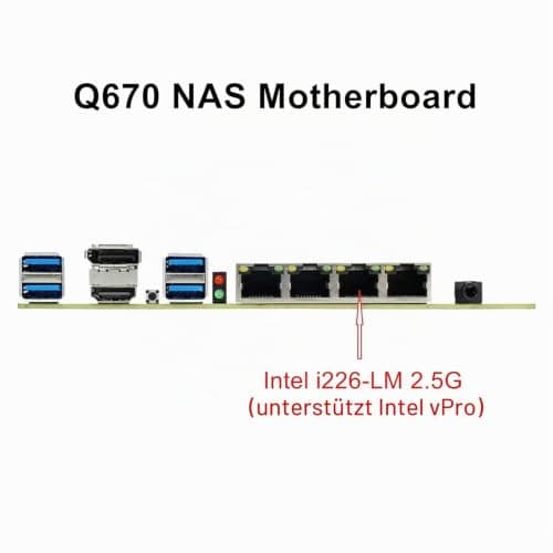 Q670 Mini-ITX NAS Mainboard - Intel 12./13./14. Gen LGA1700-8-Fach Laufwerksaufnahme - 8X SATA + 2X NVMe - 4X 2.5G LAN - DDR5 & PCIe x4 - Firewall-Unterstützung - Heimserver/Rechenzentrum No CPU No Ram No HD Q670 vPro Radiator Bild 8
