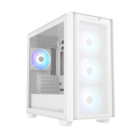 ASUS A21 Plus TG ARGB White microATX PC Gehäuse (vorinstallierte ARGB-Lüfter, Mesh Frontpanel, kompatibel mit Mainboards mit versteckten Anschlüssen, 360-mm-Radiatoren, 380-mm-Grafikkarten, weiß) Bild 8