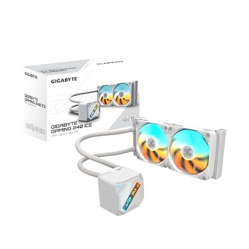 GIGABYTE Gaming 240 Ice Flüssigkeitskühler für CPU - 2x120mm ARGB-Lüfter, Schiebe-Verriegelungsmechanismus, Daisy-Chain, Kompatibel mit Intel LGA 1851 und AMD AM5
