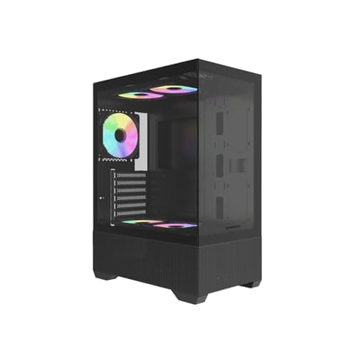 Raidmax I802 Mesh Air Flow Kompaktes Panorama-ATX-Mid-Tower-Gehäuse – 270°-Sicht gehärtetes Glas, 5 x vorinstallierte 120 mm statische RGB-Farblüfter, unterstützt ATX/Micro-ATX-Motherboards, max. 340