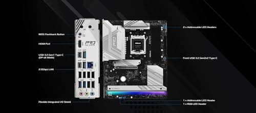 ASRock AMD AM5 B850 Pro RS - Mainboard, AMD Ryzen 9000/8000/7000 Series, 4X DDR5-Slots bis 8000MHz, 24-Pin Stromanschluss, ATX, 21x USB-Ports, PCIe 5.0 Bild 4