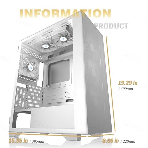 KEDIERS PC-Gehäuse, vorinstalliert 6*PWM ARGB-Gehäuselüfter, ATX Mid Tower, Gaming-Gehäuse mit Öffnung aus gehärtetem Glas, Seitenteiltür, Netz-Computergehäuse,Weiß Bild 8