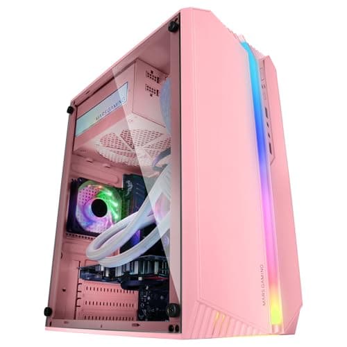 Mars Gaming MC-S1, Gehäuse PC Micro-ATX Ultra-Kompakt, 12-Mode ARGB Frontbeleuchtung, FRGB Lüfter, Full Side Window Gaming Gehäuse, Unterstützt Flüssigkeitskühler bis 120mm, Rosa MC-S1 MicroATX Rosa Bild 4
