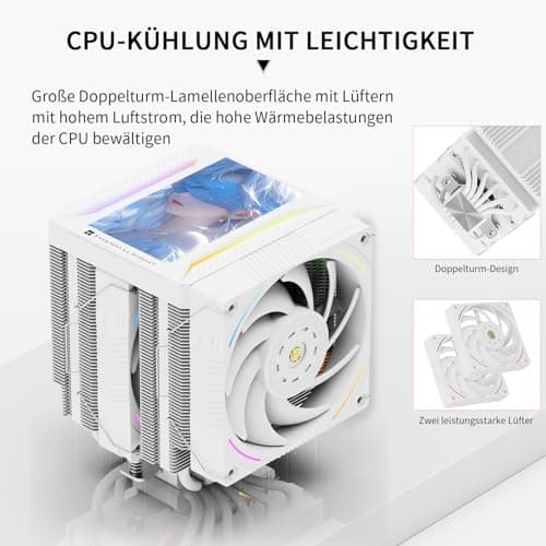TR Peerless Assassin 120 VISION MAX ARGB White CPU-Luftkühler, PC-Kühler mit 2x TL-K12 PWM-Lüftern, 5 Zoll magnetischem Display (480x854 Auflösung), für LGA1851/1700 & AM5 PA120 V MAX ARGB WHITE Bild 4