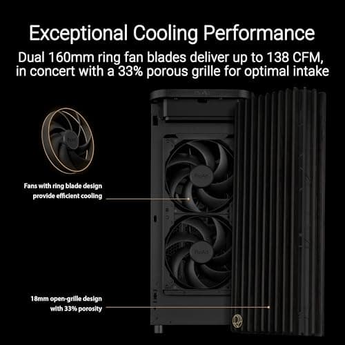 ASUS ProArt PA401 Wood Edition ATX-Gehäuse mit Metallplatte, kompatibel mit 314-mm-GPUs, kompatibel mit 240-mm-Radiatoren, Zwei 160-mm-Lüfter, abnehmbare PSU-Halterung, Beige Bild 4