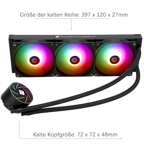 TR Thermalright AQUA ELITE 360 Liquid CPU Kühler, 360mm Aio Kühlung, 3 PWM Lüfter Low Noise-ARGB, für AM4/AM5, Intel LGA1851/1700/115x/1200 (Schwarz) Bild 8