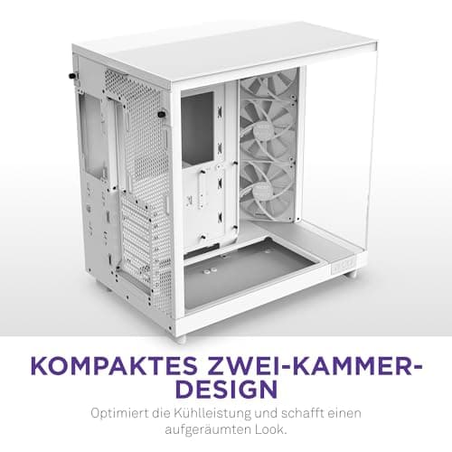 NZXT H6 Flow, CC-H61FW-01, Kompaktes Mid, Tower Gehäuse mit Zwei Kammern, Glaspaneele mit Panoramablick, Hochleistungs,Airflow,Panels, Inklusive 3 x 120 mm Lüfter, Weiß White H6 Flow Bild 6