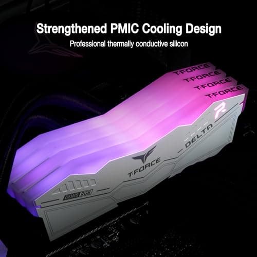 TEAMGROUP T-Force Delta RGB DDR5 Ram 64GB (2x32GB) 6000MHz PC5-48000 CL38 Intel XMP 3.0 & AMD Expo kompatibles Desktop-Speichermodul Ram Weiß FF4D564G6000HC38JDC01 Bild 4