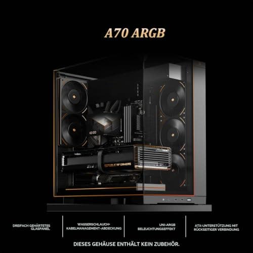 Thermalright TR A70 ARGB ATX Gaming Case Dreiseitiges Spaltenfreies Glas 8 CPU Lüfter Slots +Vierweitiger Luftstrom Schnellfreisetzung Vertikale Grafikkartenmontage Anti-Fall, Panorama-Lichtstreifen Schwarz-A70 ARGB Bild 3