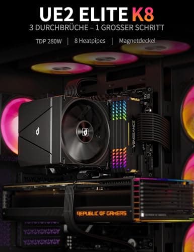 upHere UE2 Elite T8 CPU Kühler 120mm,Dual-Tower mit 8 Heatpipes,TDP 280W,Prozessorlüfter für AM5/AM4/AM3 Intel 1851/1700/115x/1200,Leiser PC Kühler UE2 Elite T8-Weiß Bild 5