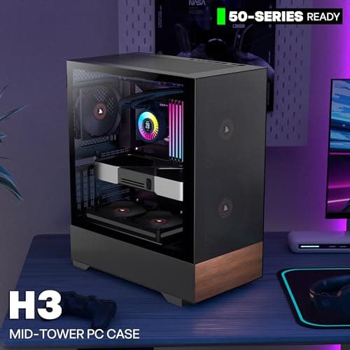 KEDIERS PC Gehäuse ATX Vorinstallation 3 Lüfter NO-LED, Mid Tower ATX Computer Gehäuse mit Glas,Schwarz Gaming PC Gehäuse, H3 schwarz + 3-Lüfter NO-LED Bild 4