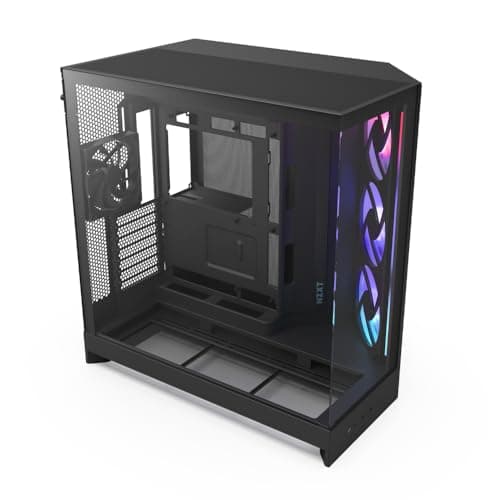NZXT H9 Flow RGB (2025) – Großes Dual-Kammer ATX Mid-Tower Airflow PC-Gehäuse – Enthält 1 x 420mm RGB-Lüftereinheit & 1 x 120mm Lüfter – 420mm Radiatorunterstützung – Gehärtetes Glas – Schwarz Schwarz Flow RGB Bild 2