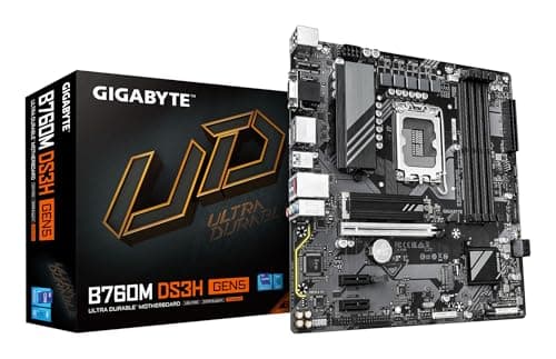 GIGABYTE B760M DS3H GEN5 Mainboard – Unterstützt Intel Core Prozessoren der 14. Generation, digitales VRM mit 6+2+1 Phasen, bis zu 5600 MHz DDR5, 2 x PCIe 4.0 M.2, 2.5GbE LAN, USB 3.2 Gen2
