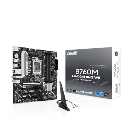ASUS B760M MAX Gaming WiFi Intel B760 (LGA 1700) mATX Motherboard, Advanced AI PC-Ready, PCIe 5.0 x16, DDR5, 3X M.2, Wi-Fi 6, DisplayPort, HDMI, SATA, USB 10Gbps Type-A, USB 5Gbps Type-C, Aura Sync