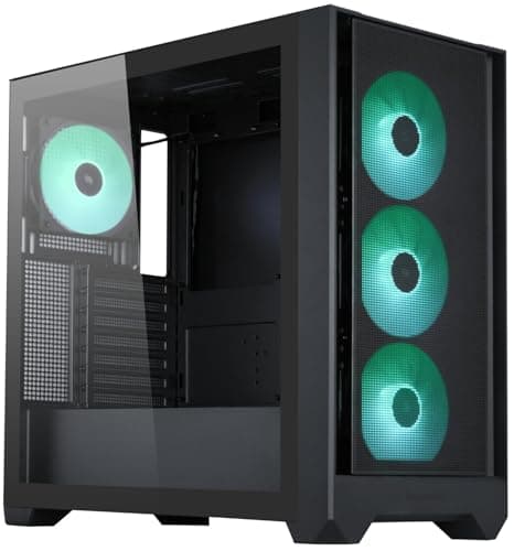 Flow 110 Black A-RGB Midi Tower PC-Gehäuse, Meshfront mit seitlichem Lufteinlass, Glas-Seitenfenster, 4X 120mm A-RGB HDB Lüfter, PWM & 3-Pin Steuerung, GPU bis 380mm, ATX/mATX/ITX Schwarz FLOW 110 Bild 2