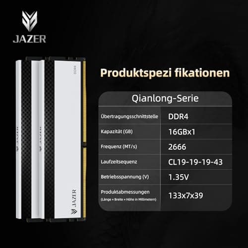 JAZER DDR4 RAM 16GB 2666MHz DIMM PC4-21300 Desktop Memory | 1x16GB, XMP 2.0, CL19, 1.2V, High Performance Arbeitsspeicher Bild 8