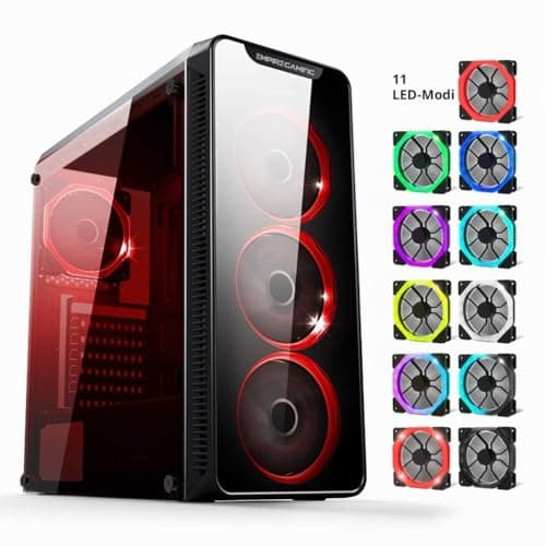 EMPIRE GAMING Warmachine - Gamer-PC-Gehäuse – Mittelgroßer ATX Gehäuseturm - 4 Geräuschlose Lüfter - LED-RGB-Dual-Ring: Rückbeleuchtung mit 11 Modi - Front und Seite aus Vorgespanntem Glas Bild 4
