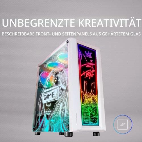 Mars Gaming MC-Art Weiß, PC Gaming ATX Gehäuse, Doppelt Zeichnbar Gehärtetes Glas, ARGB 12 Mode, 12cm Lüfter, MCARTW MC-ART ATX Weiß Bild 6