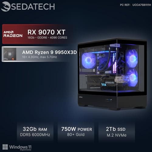 Sedatech Wasserkühlung Gaming PC • RX 9070 XT | AMD Ryzen 9 9950X3D | 32GB DDR5 | 2TB SSD M.2 | WLAN 6E | BT 5.3 | Win 11 10) Ryzen 9 9950X3D - RX 9070 XT Bild 4