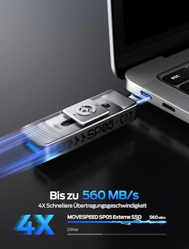 MOVE SPEED Externe SSD 1TB, Externe Festplatte mit bis zu 560MB/s Lesegeschwindigkeit, SSD Extern mit Dual-Ports & Push-Pull Design, Typ-C + USB 3.2 Portable SSD für iPhone 17/16/15/Android/Mac Bild 4