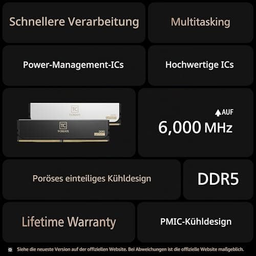 TEAMGROUP DDR5 32GB KIT 2x16GB PC 6000 Team T-CREATE EXPERT CTCED532G6000HC30DC01 schwarz, Black-UDIMM Bild 4