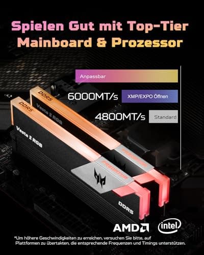 Acer Predator Vesta II DDR5 RGB RAM 32GB (16GBx2) CL36 bis zu 6000MHz - Intel XMP 3.0 & AMD EXPO - PC Computer Gaming Arbeitsspeicher (Schwarz) 32GB (16GBx2) CL36-6000MHz Schwarz Bild 6