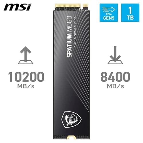 MSI SPATIUM M560 SSD 1 TB – PCIe 5.0 NVMe M.2 interne SSD, 10.200 MB/s Lesen & 8.400 MB/s Schreiben, 3D NAND, integrierte Datensicherheit, Center – 600 TBW Bild 4