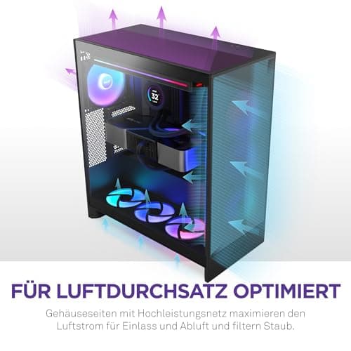 NZXT H7 Flow | Mid-Tower-ATX-Airflow-Gehäuse | Bis zu 3 x 120-mm-Lüfter im Boden zur direkten GPU-Kühlung | 3 x 120-mm-Frontlüfter | 420-mm-Kühler-Trägerplatte vorn | Schwarz Bild 8