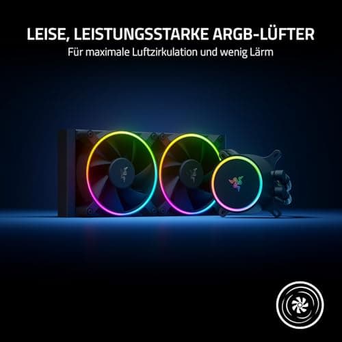 Razer Hanbo Chroma RGB - CPU Flüssig-Kühler mit AIO Liquid Cooler 2x 240mm Lüfter (9-pin Anschluß, Chroma RGB Lüfter, aRGB Pump Cap) Schwarz Bild 8