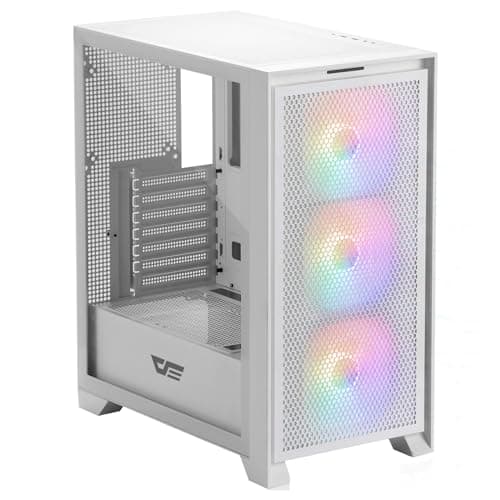 darkFlash ATX Mid-Tower Gaming-PC-Gehäuse, vorinstallierte 3x120mm RGB-Lüfter, abnehmbare große Mesh-Frontblende, USB 3.0-fähig, Seitenwand aus gehärtetem Glas für optimale Belüftung, Weiß (DRX70) Bild 2