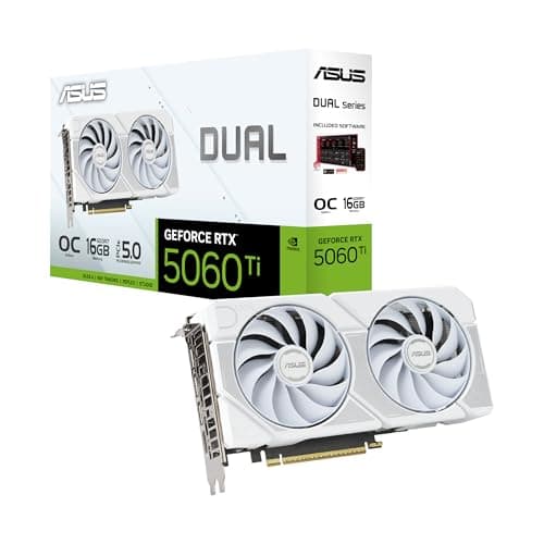 ASUS Dual GeForce RTX 5060 Ti 16GB OC Edition GDDR7 White Gaming Grafikkarte (Nvidia Blackwell FP4 und DLSS 4, 2,5-Slot, PCIE 5.0, 1x HDMI 2.1b, 3X DisplayPort 2.1b, Weiß, DUAL-RTX5060TI-O16G-WHITE)