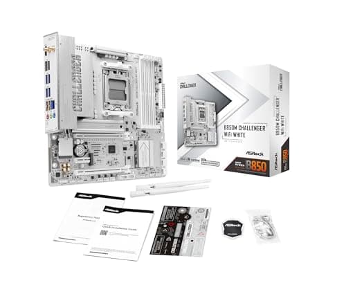 ASRock B850M Challenger WiFi White Socket AM5 Micro-ATX Mainboard Kompatibel mit AMD Ryzen Serie 9000/8000/7000, B850, DDR5 8000+(OC), PCIe 5.0, WiFi 7, LAN 2.5G, Lightning Gaming-Ports