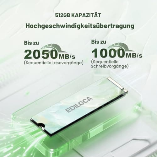 Ediloca EN680E 512GB Interne SSD PCIe Gen3, NVMe M.2 2280, SLC-Cache, 2050 MB/s Lesen, 1300 MB/s Schreiben, Internes Solid State Drive, kompatibel mit Desktops und Laptops Bild 4