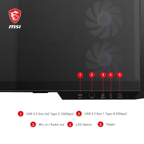 MSI MAG PANO M100R PZ mATX PC-Gehäuse - 3 x 120 mm Reverse-Blade ARGB-Lüfter und 1 x 120 mm ARGB-Lüfter mit Hub, GPU-Ständer, Staubfilter, 33 mm Kabelführungsraum, USB Typ-C (20Gbps) Bild 8
