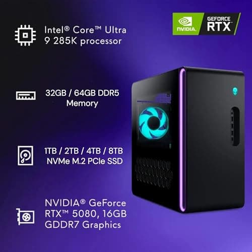 Alienware Aurora R16 Gaming Desktop - NVIDIA GeForce RTX 5080 (16GB GDDR7) PC • Intel 24-Core Ultra 9 285K • Wi-Fi 7 • Windows 11 Pro • ACT1250 • Next-Level Gaming Support • 32GB DDR5 RAM + 1TB SSD 32 GB DDR5 + 1 TB SSD Bild 4