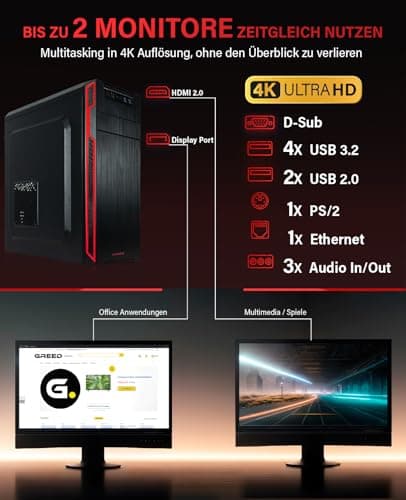 Greed® Multimedia V2 PC mit AMD Ryzen 5 5500GT - Schneller Rechner + Computer für Büro & Home Office mit 4,4 GHZ, 16 GB RAM/Arbeitsspeicher - 1TB SSD - DVD+RW - USB3.1 - WLAN, inkl. Windows 11 Pro Multi | V2 AMD Bild 6